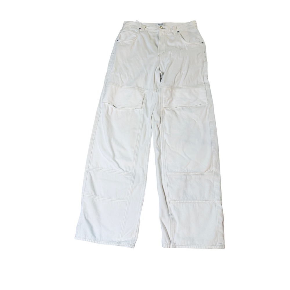 Agolde Size 27 Jeans White Cream Tanis Utility Jean 100% Cotton Cargo Wide Leg